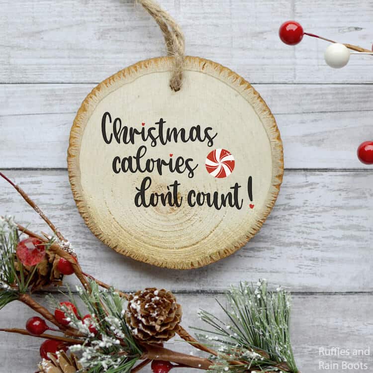 christmas calories free holiday SVG on wood ornament