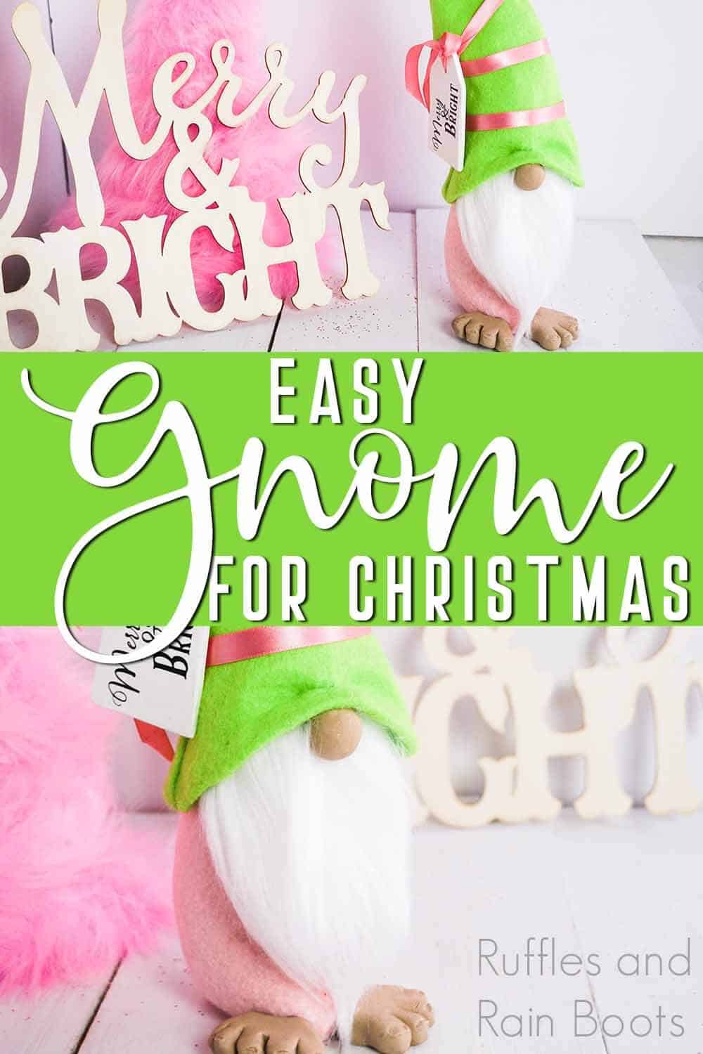 pink and green tomte with text which reads easy gnome for christmas