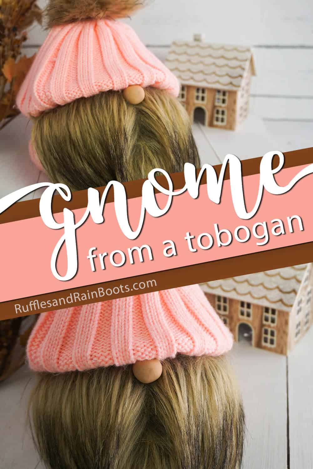Photo collage of easy DIY tomte from a hat with text which reads gnome from a tobogan.