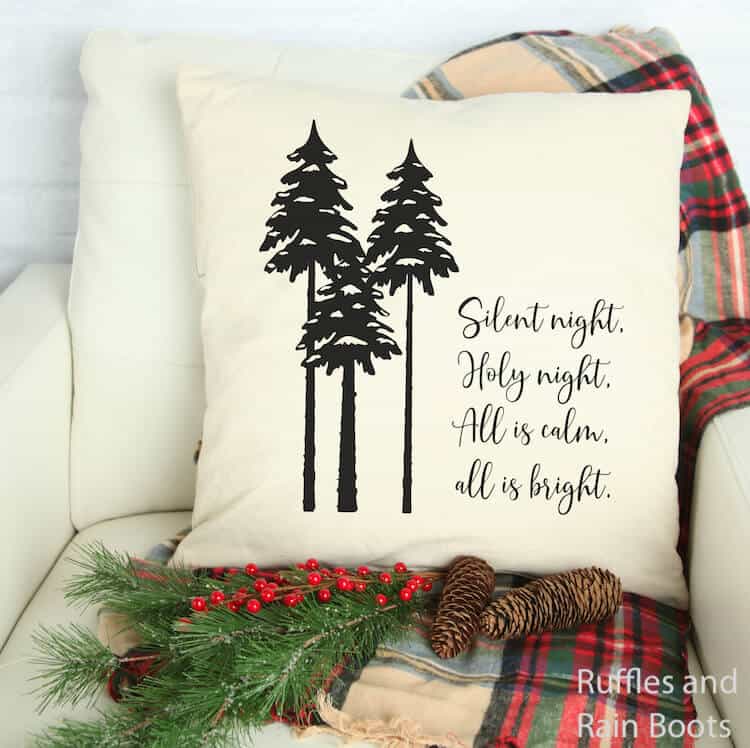 silent night holiday free cut file on a pillow