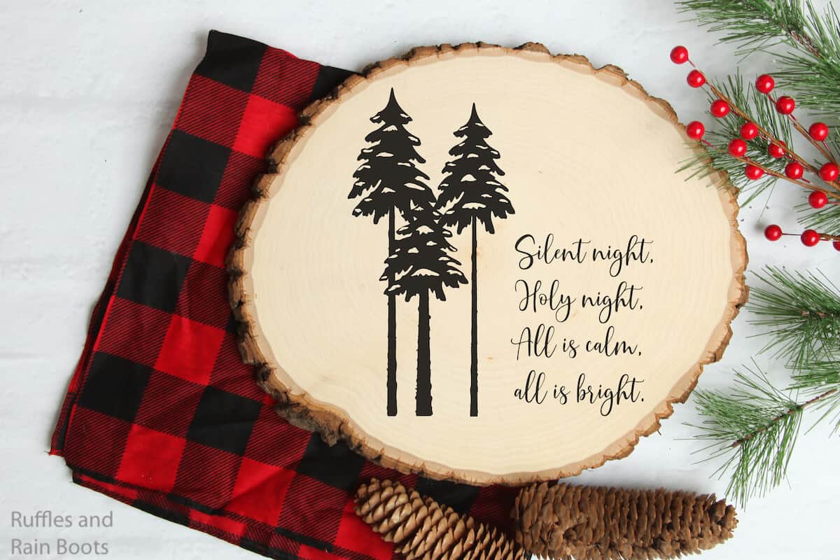 silent night Christmas free cut file on wood round sign