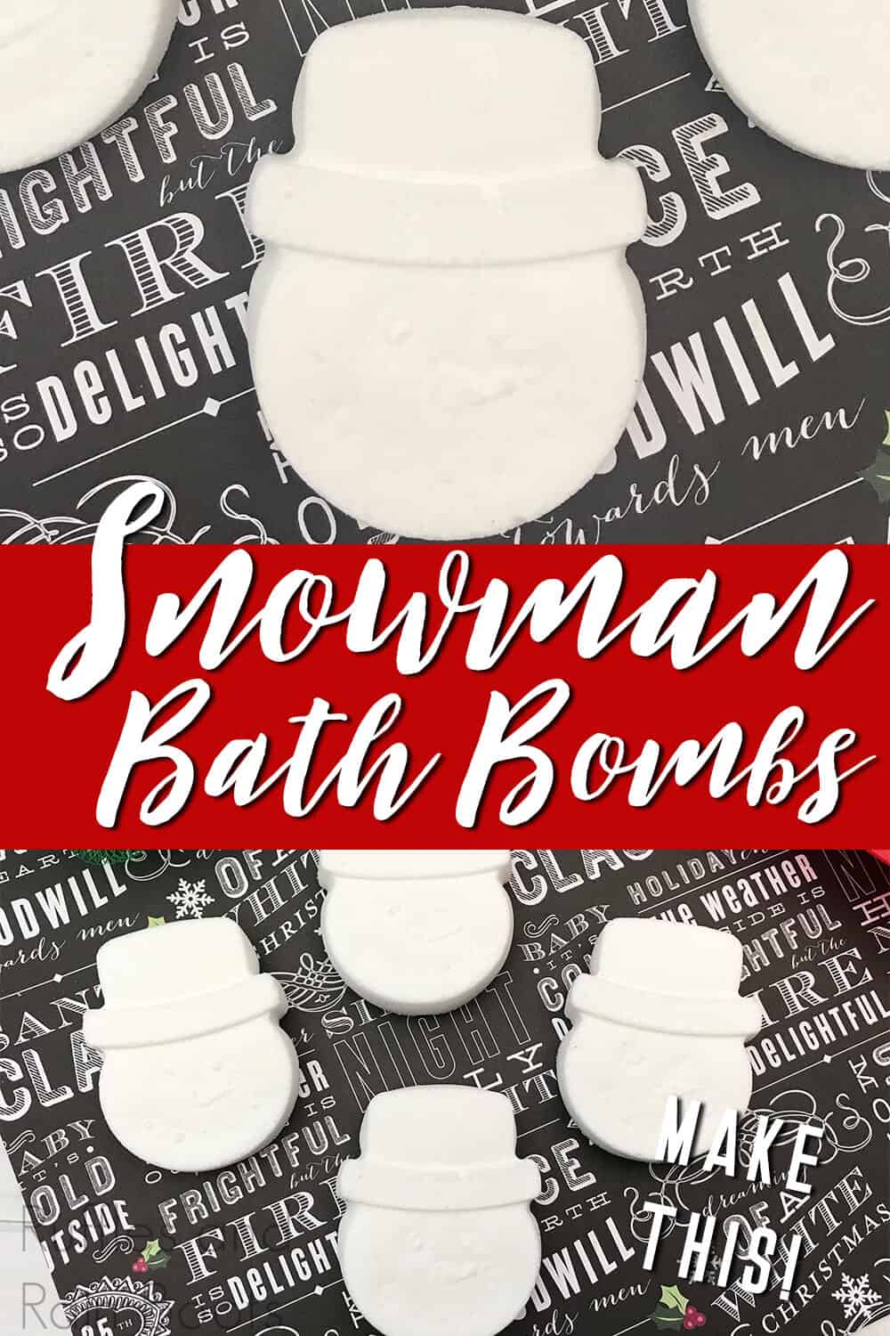 photo collage of snowman christmas bath bombs with text which reads snowman bath bombs make this!