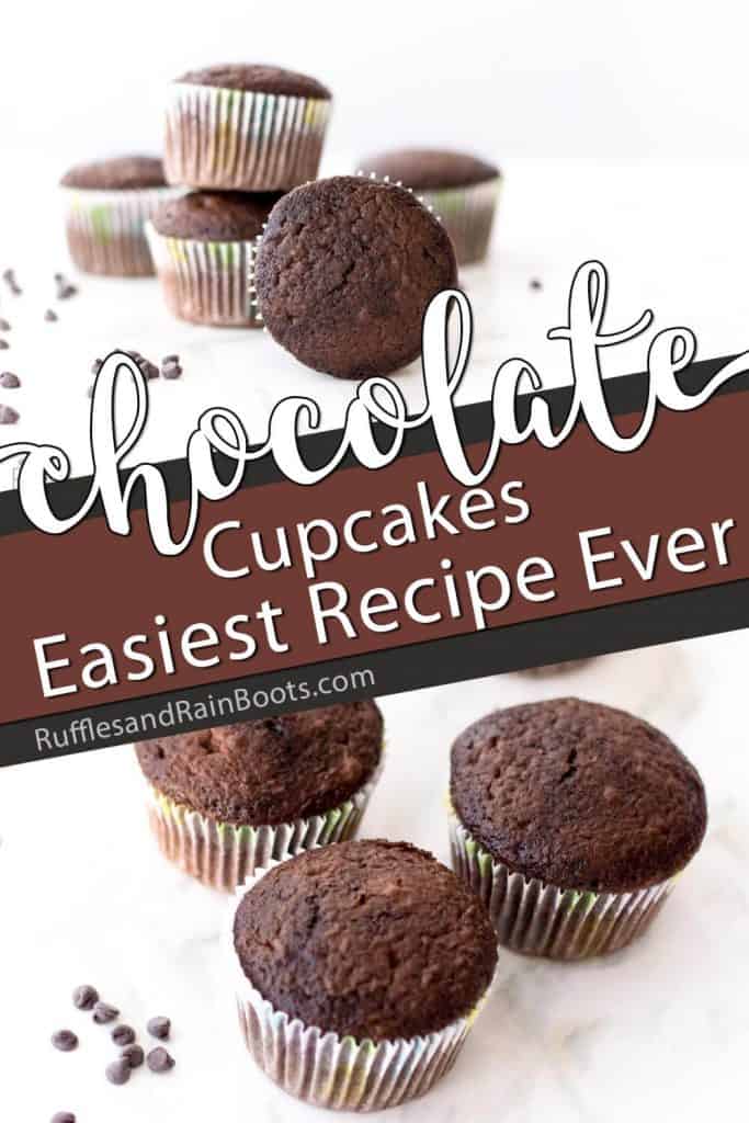 photo collage of lazy girl chocolate cupcakes with text which reads chocolate cupcakes easiest recipe ever