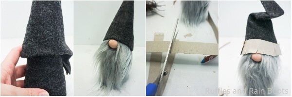 photo collage tutorial of how to make a forest gnome with a tree hat