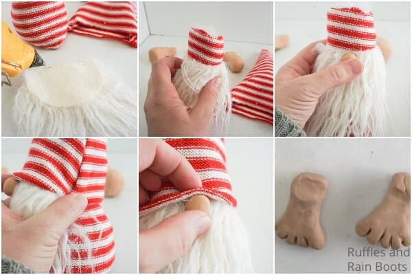 photo collage tutorial of how to make a gnome with feet