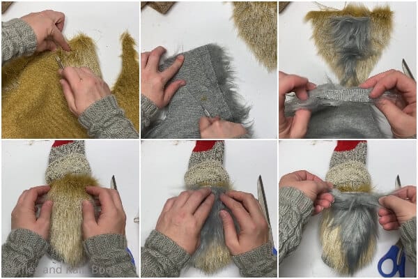 photo collage tutorial of how to make a sock gnome with boots