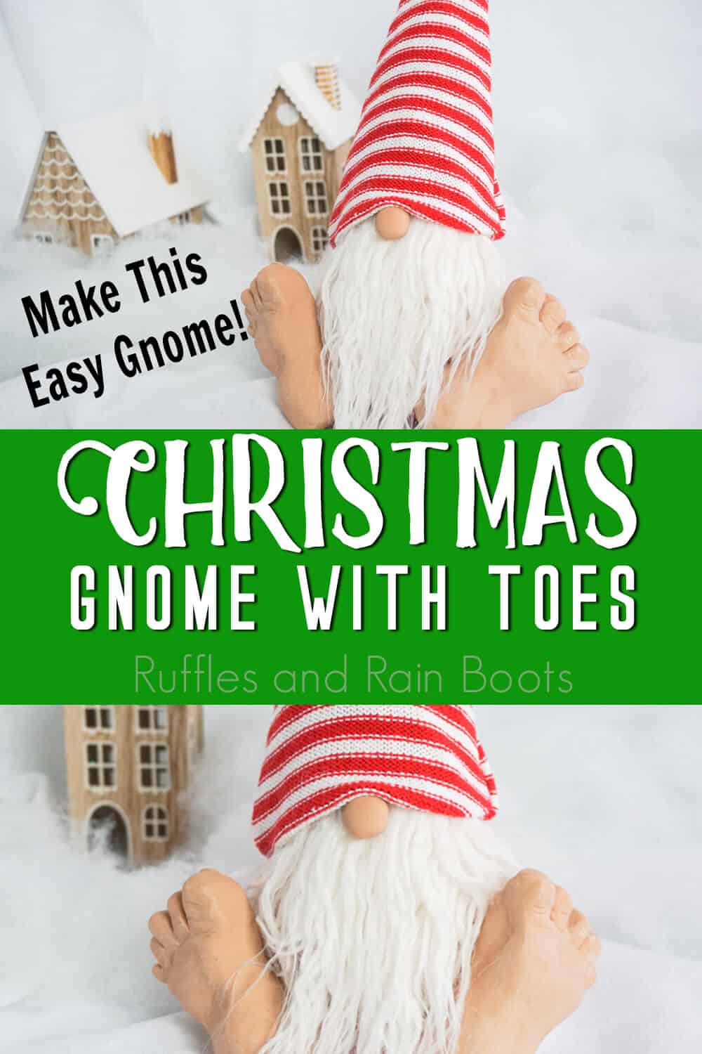 photo collage of holiday gnome with text which reads make this easy gnome christmas gnome with toes