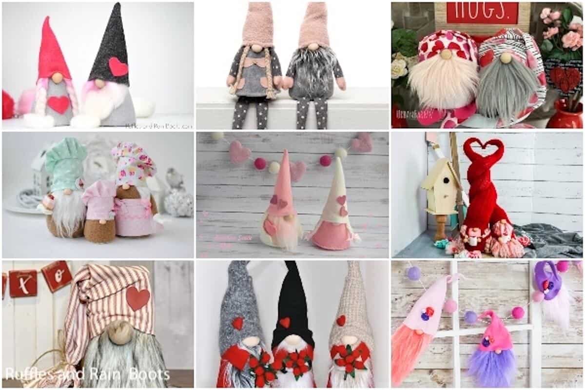 photo collage of easy valentines day gnomes