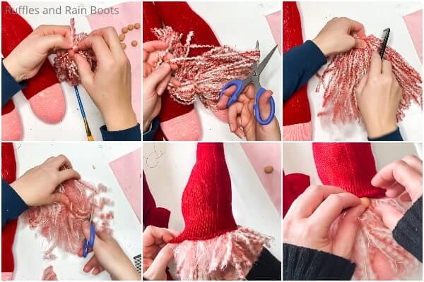 photo collage tutorial of how to make valentines sock gnomes