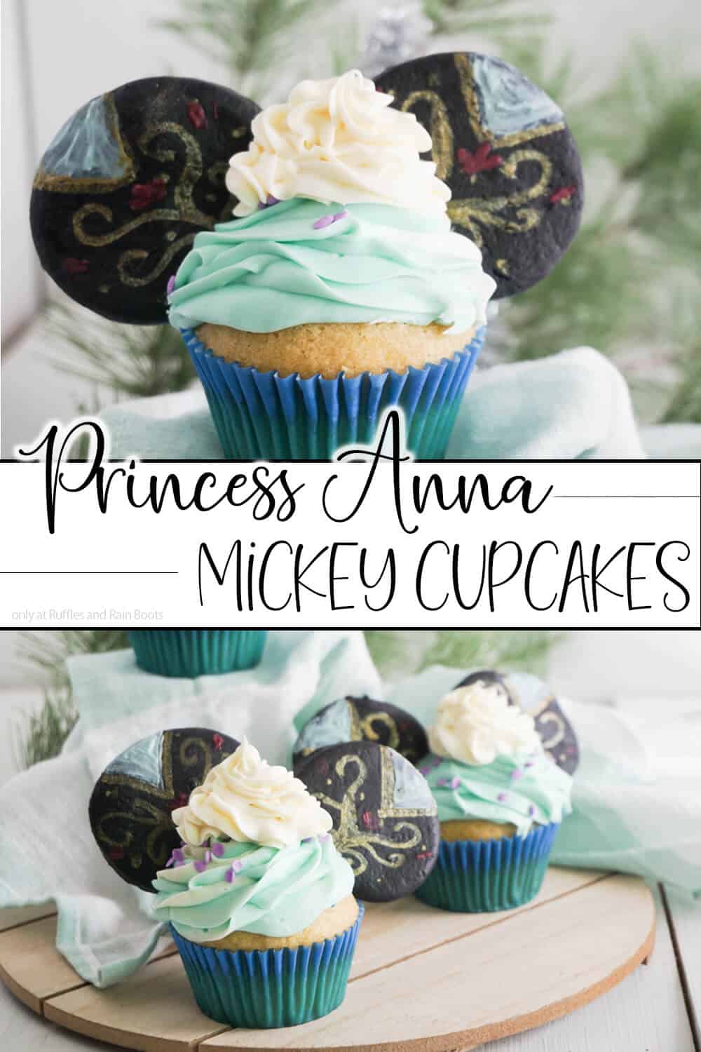 photo collage of easy cupcakes for frozen party with text which reads princess anna mickey cupcakes
