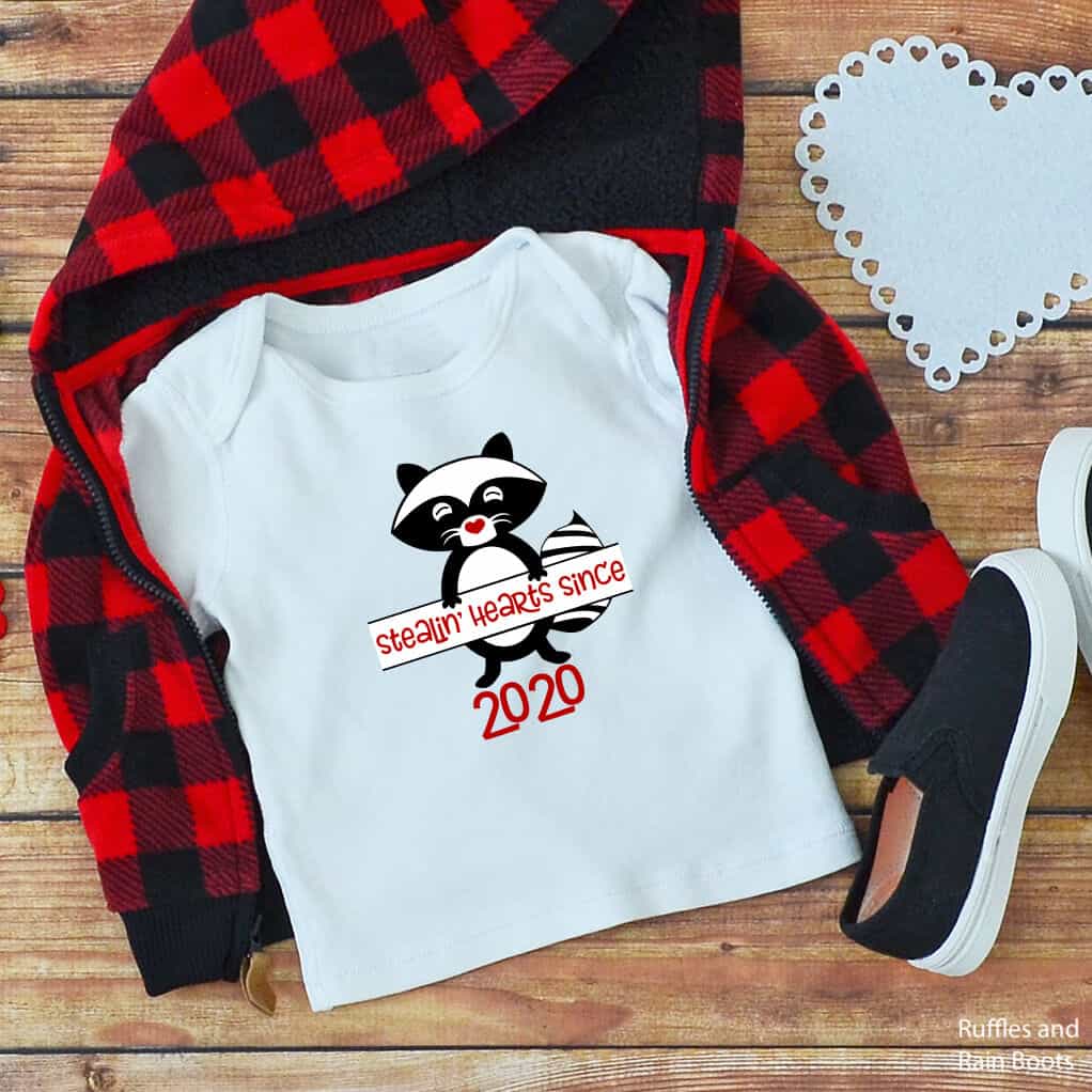 raccoon SVG for valentines on a kid shirt