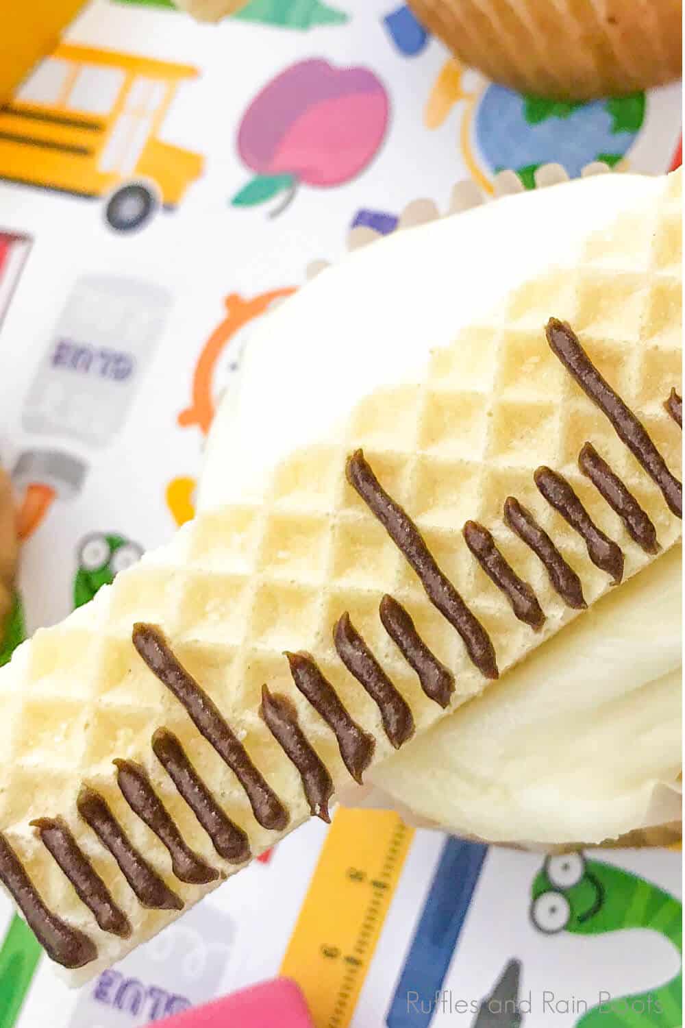 closeup of ruler cupcakes for a teacher appreication lunch dessert
