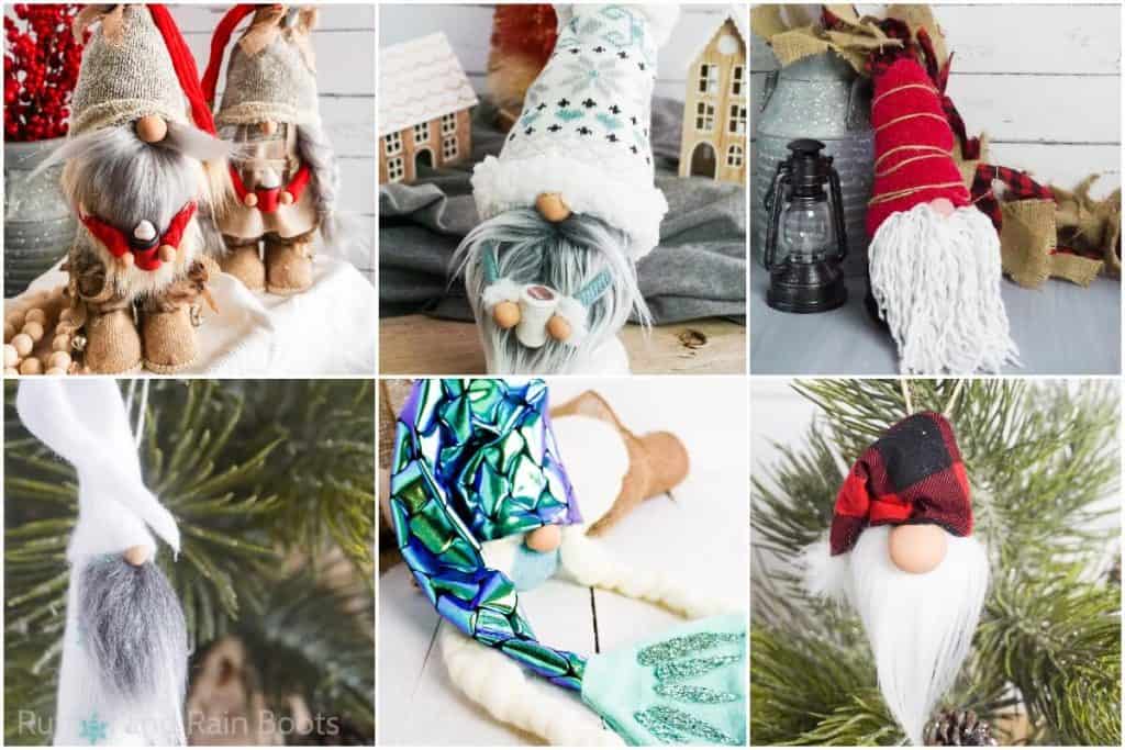 photo collage of how to make a sock gnome for farmhouse decor