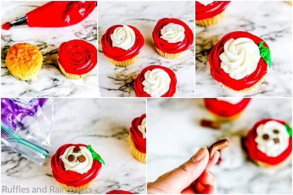 photo collage tutorial of how to make apple slice cupcakes