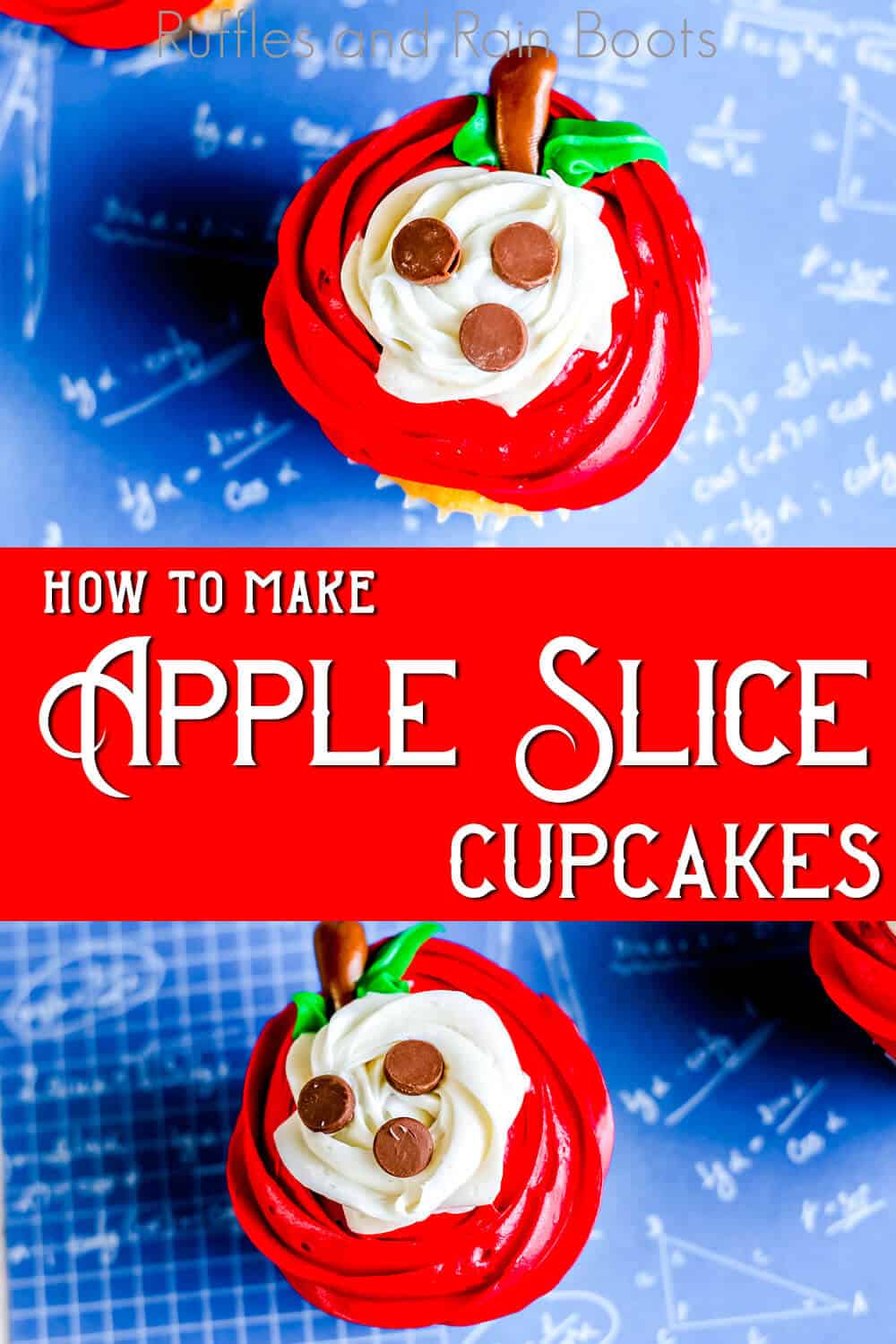 photo collage of sliced apple cupcakes with text which reads how to make apple slice cupcakes