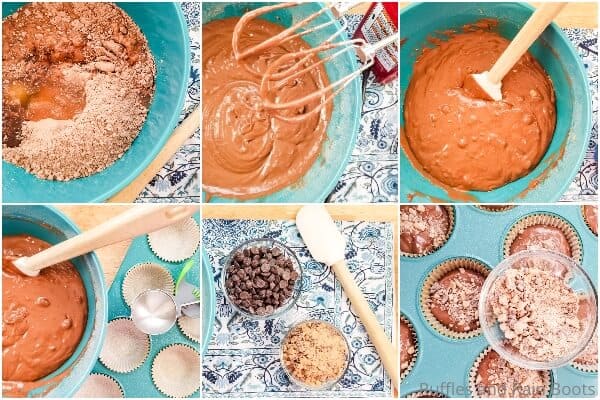 photo collage tutorial of how to make heath toffee bar cupcakes