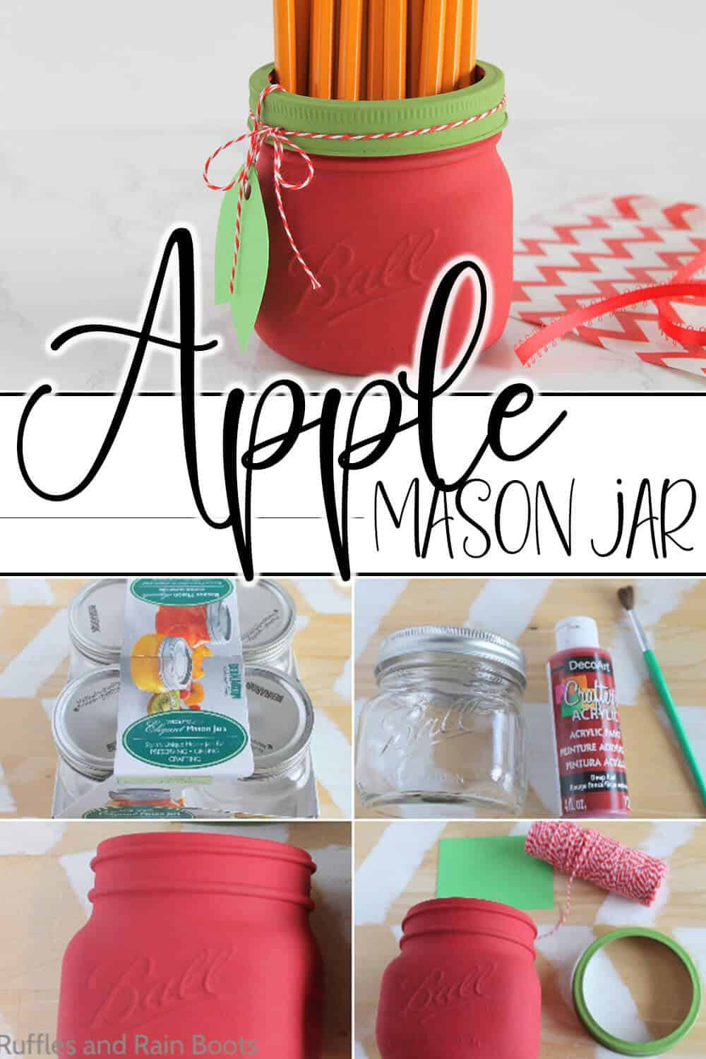 photo collage of easy hand-painted jar apple with text which reads apple mason jar