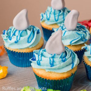 side view of shark week cupcake recipe
