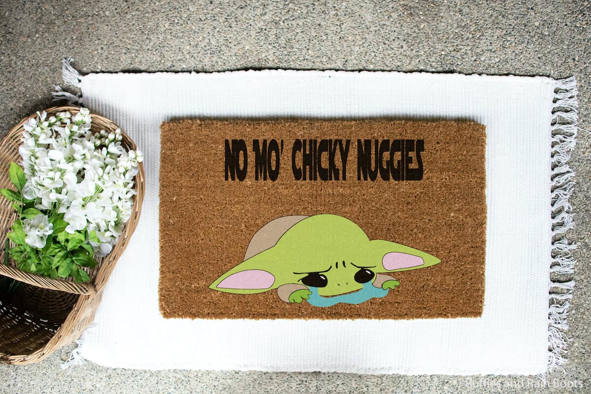 crying baby yoda cut file for cricut or silhouette on a door mat