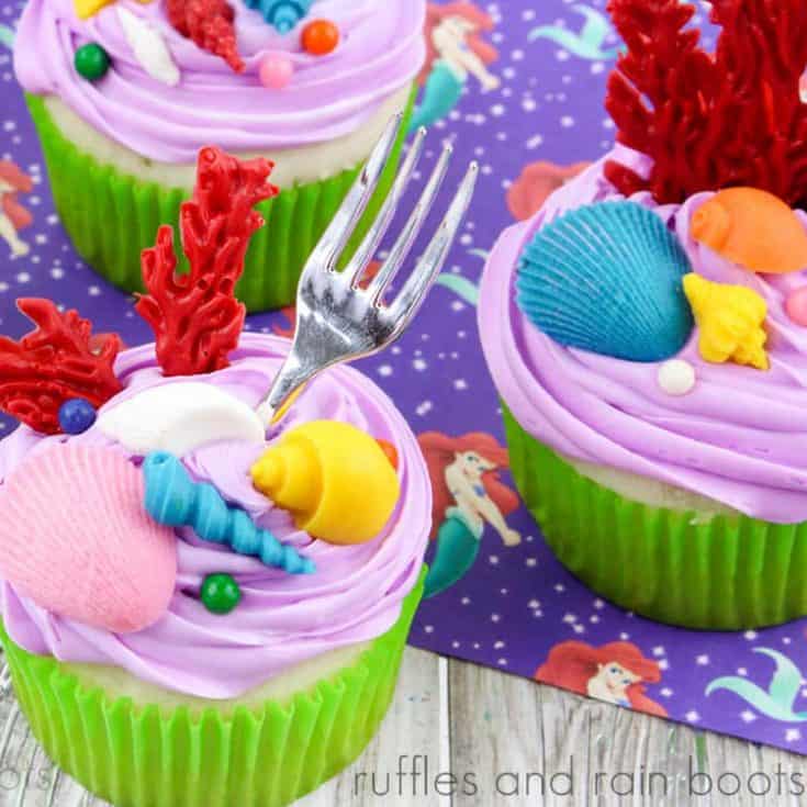 square image of dinglehopper cupcakes on a little mermaid background