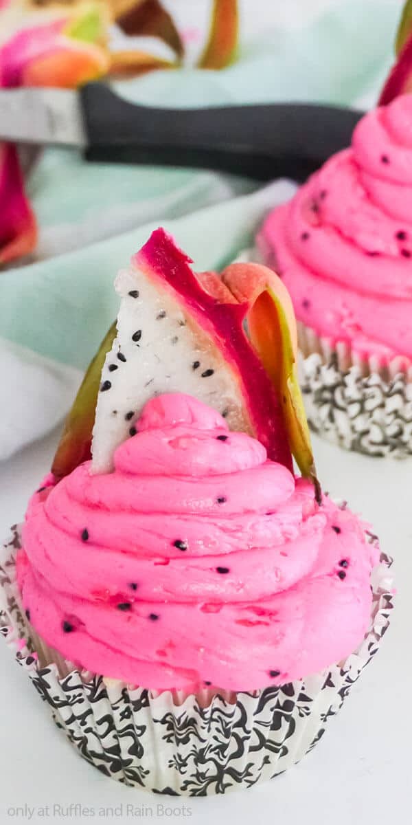 closeup of cupcakes made with dragonfruit
