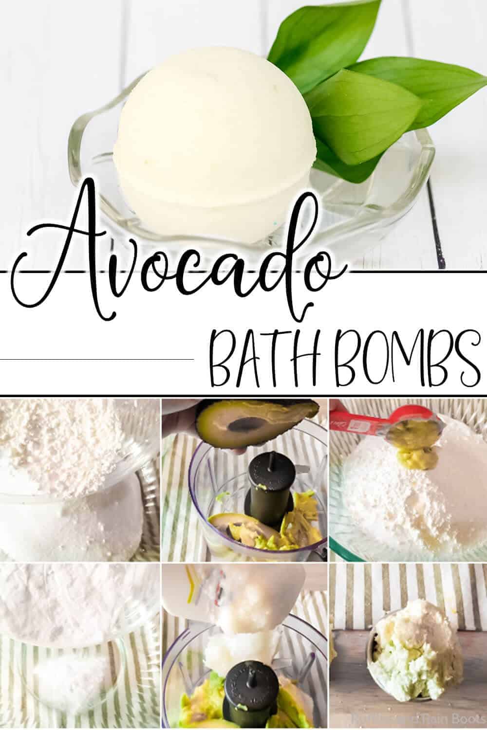 photo collage of easy DIY bath bombs with avocado with text which reads avocado bath bombs