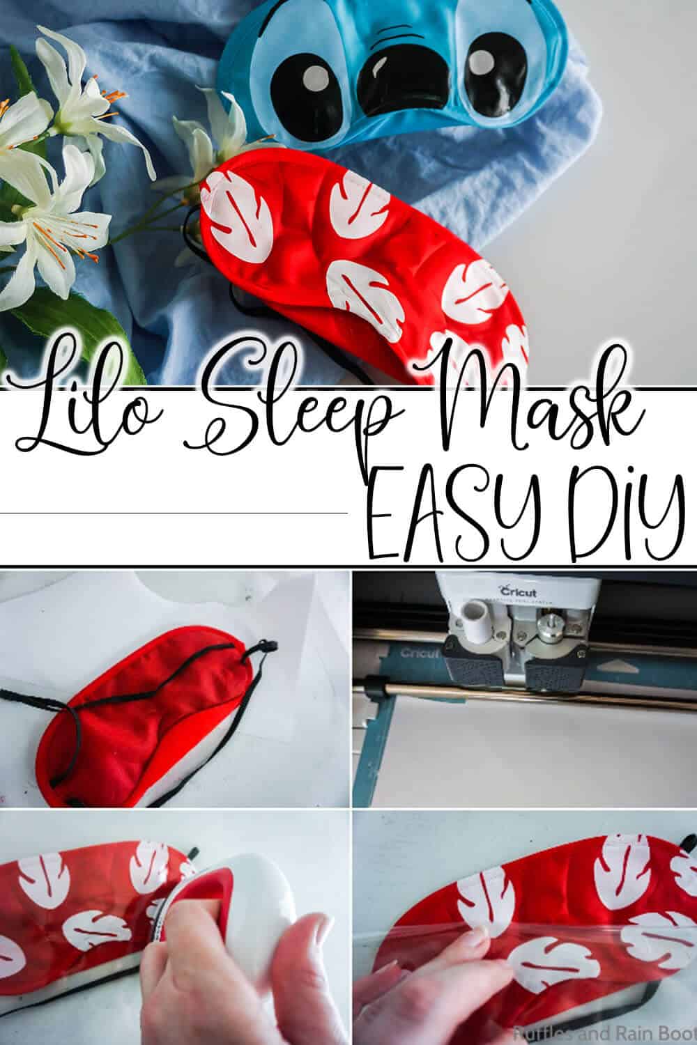 photo collage tutorial of how to make a lilo eye mask with text which reads lilo sleep mask easy diy