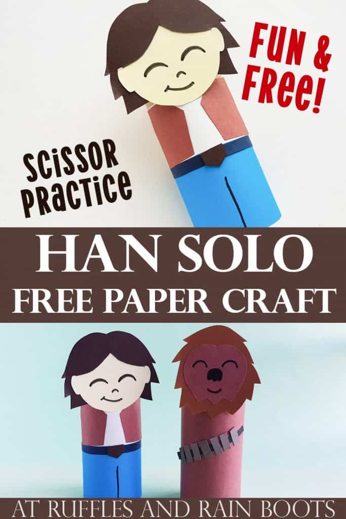 Pin Image of 2 Image Collage with Text Bar in Middle with the text Han Solo Free Paper Craft