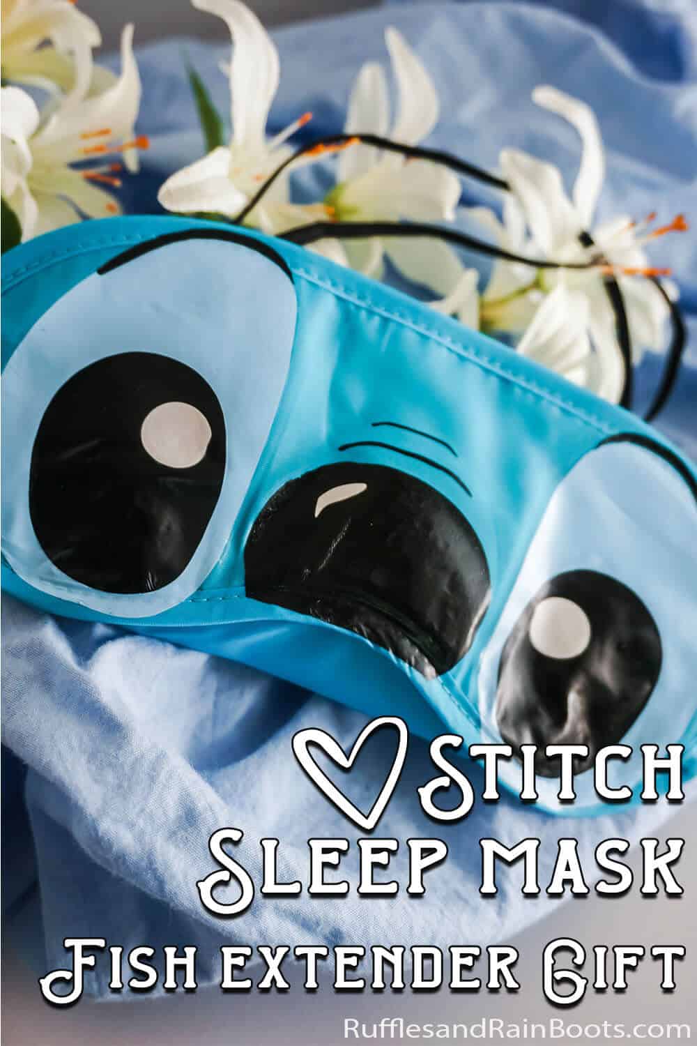 easy stitch mask craft with text which reads stitch sleep mask fish extender gift