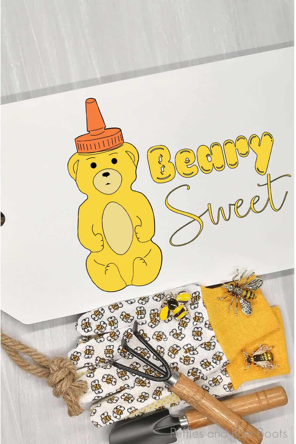 beary sweet honey bear svg set on a wood tag for farmhouse decor