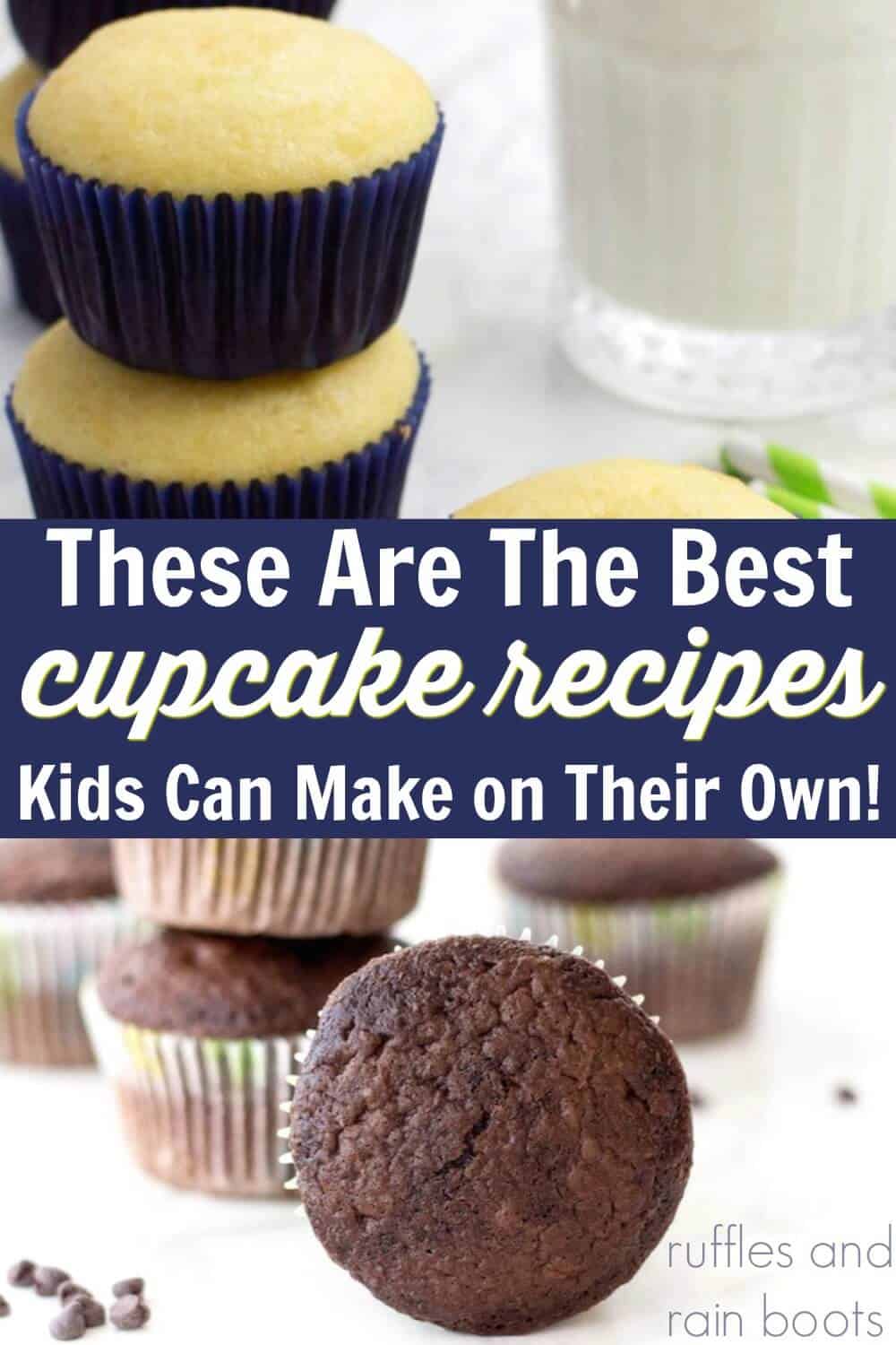 close up vanilla cupcake recipe for kids and an easy chocolate cupcake recipe the kids can make