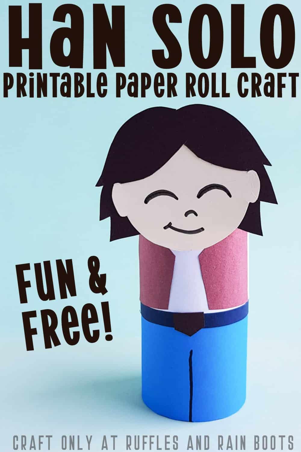 Close up vertical image of Han Solo Paper roll with text which reads Han Solo printable paper roll craft.