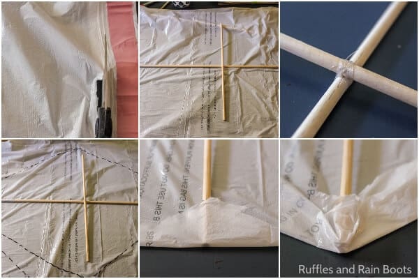 photo collage tutorial of how to make a kids kite at home
