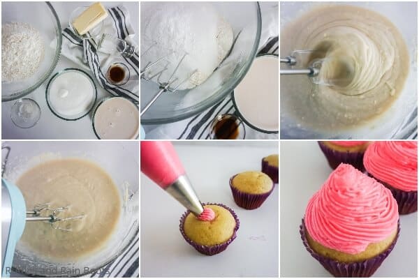 photo collage tutorial of how to make vegan cupcakes