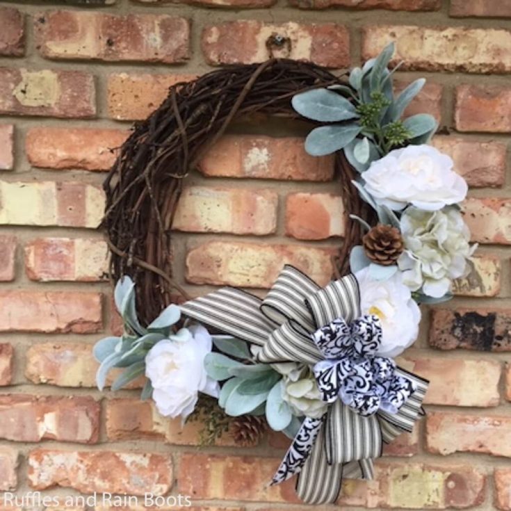 simple spring wreath for farmhouse decor