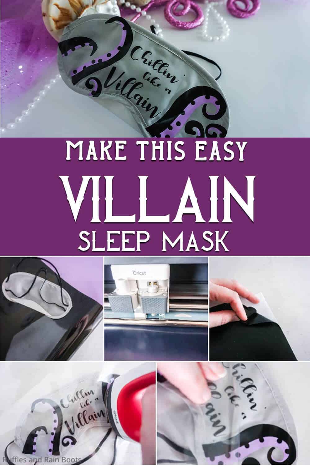 photo collage of easy disney cruise fish extender craft idea with text which reads make this easy villain sleep mask