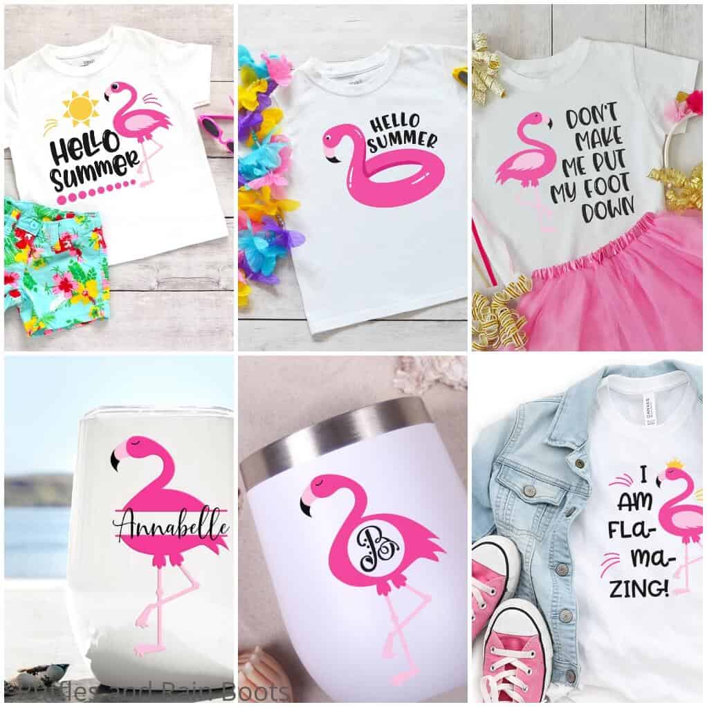 photo collage of flamingo svg file set for cricut or silhouette