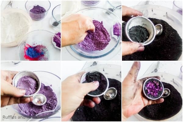 photo collage tutorial of how to make geode bath bombs