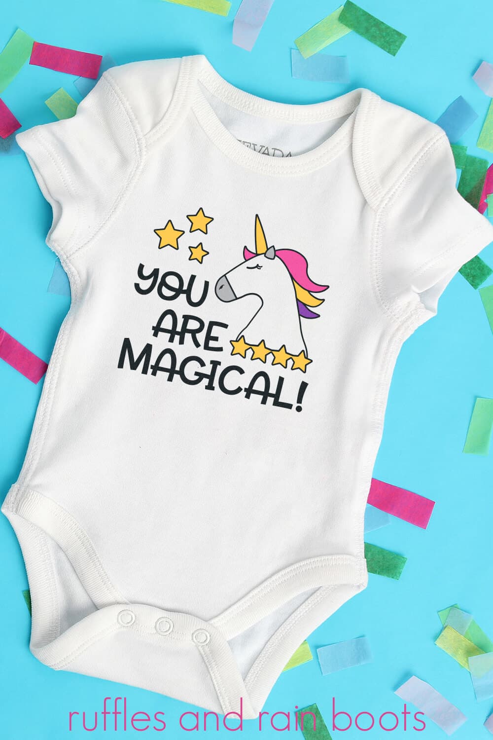 Adorable Unicorn SVG for Kids Baby Cut File Collection on a baby onesie