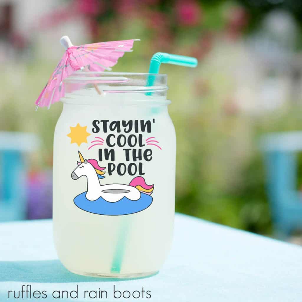 Unicorn SVG for Summer Stayin Cool in the Pool on a jar containing lemonade