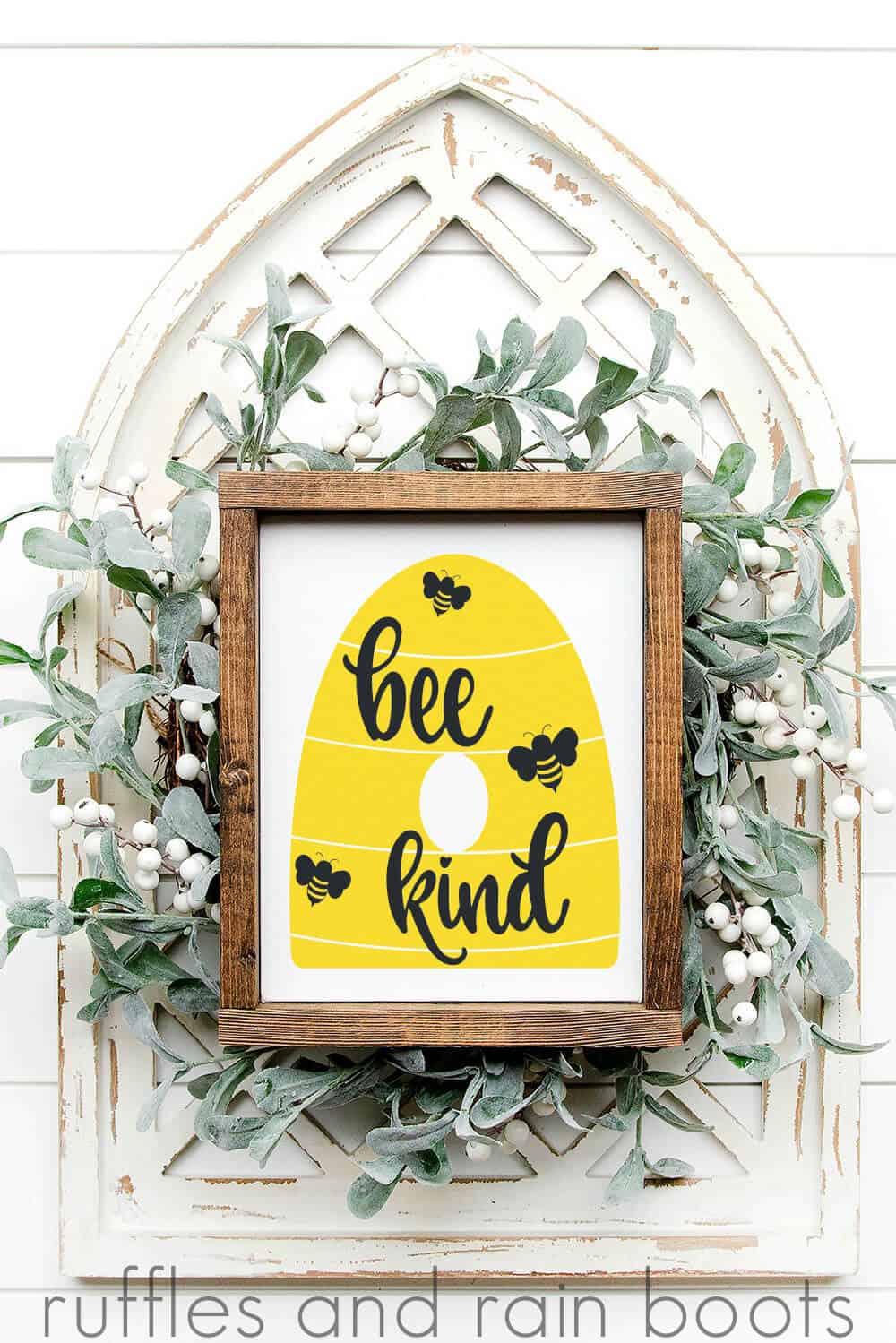 bee hive svg with bee kind cut file and bees flying V