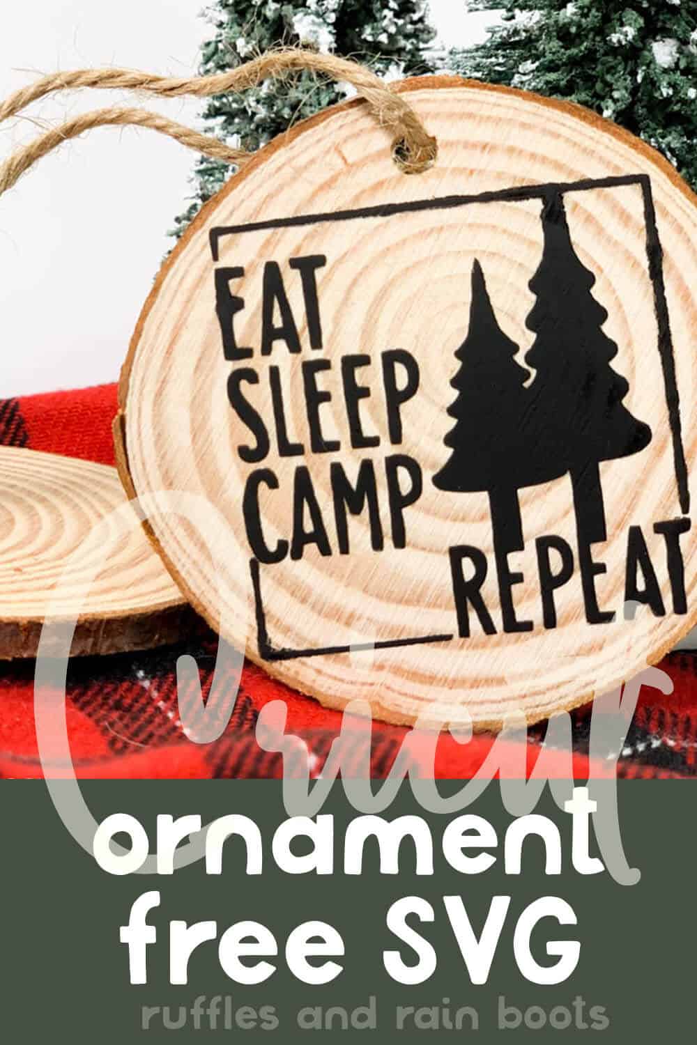 easy camping christmas ornament craft with free cut file set with text which reads cricut ornament free svg