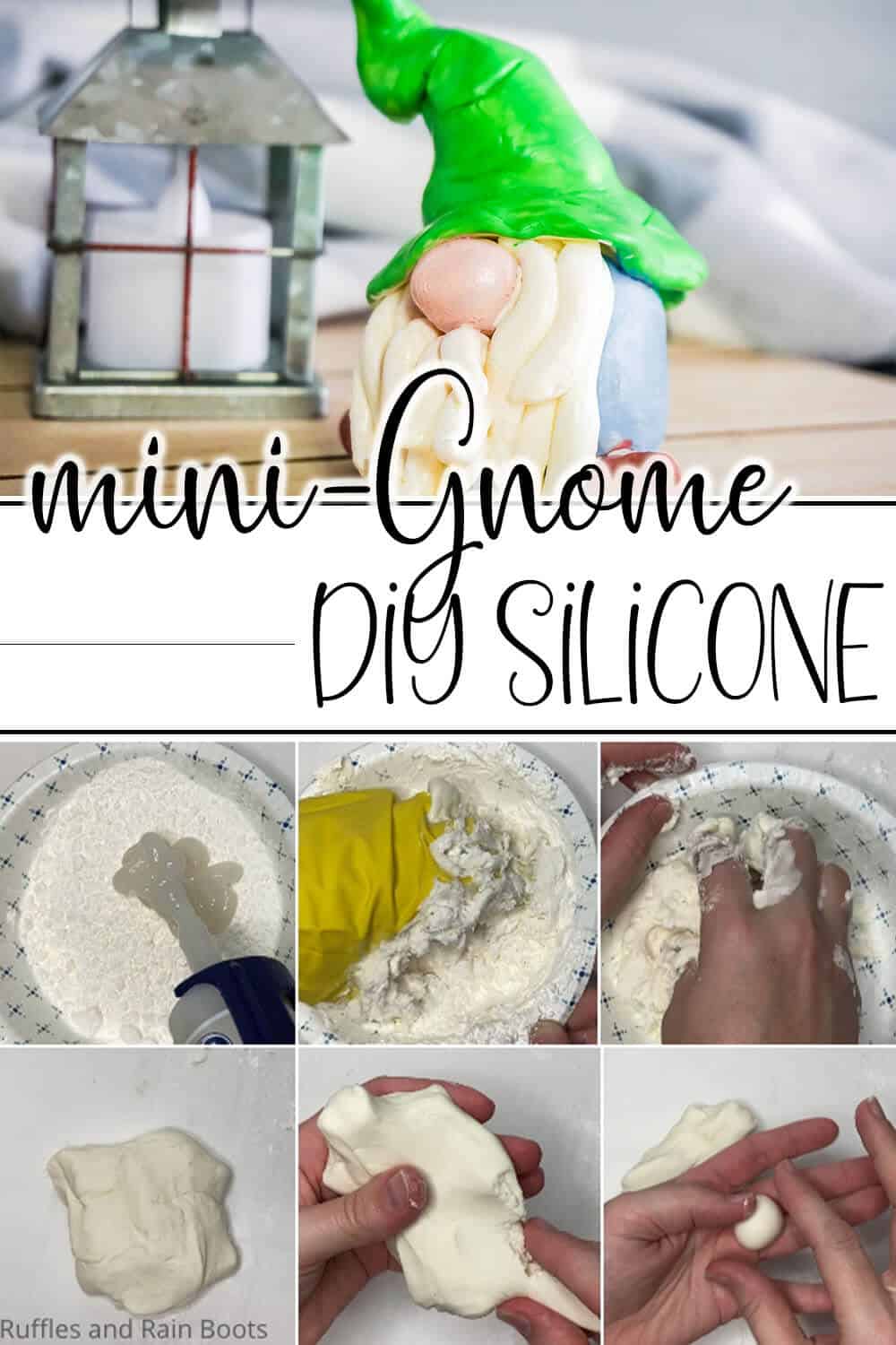 easy diy idea to make a gnome using silicone with text which reads mini-gnome DIY silicone