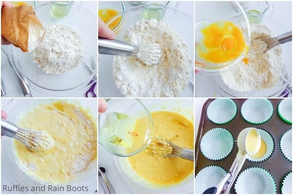 photo collage tutorial of how to make cupcakes with cake box mix