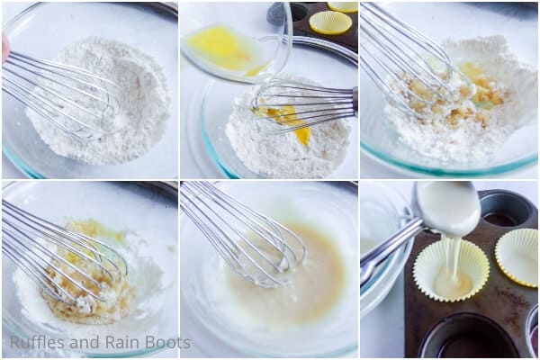photo collage of how to make small batch cupcakes