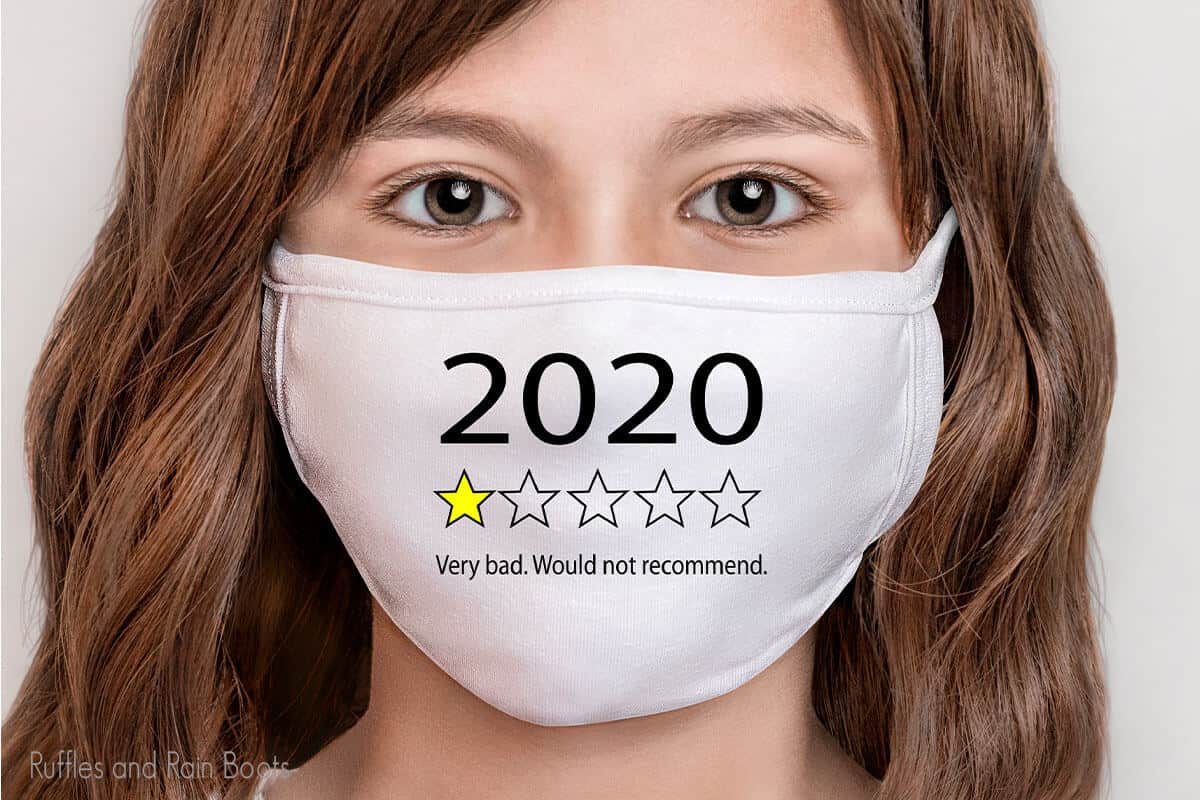 girl wearing a face mask with 2020 review SVG for Cricut or silhouette