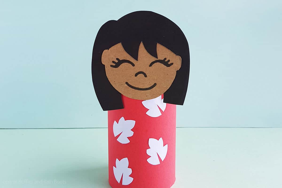 closeup of easy disney craft of a lilo paper doll