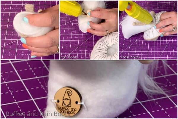 photo collage of how to make a mushroom cap gnome
