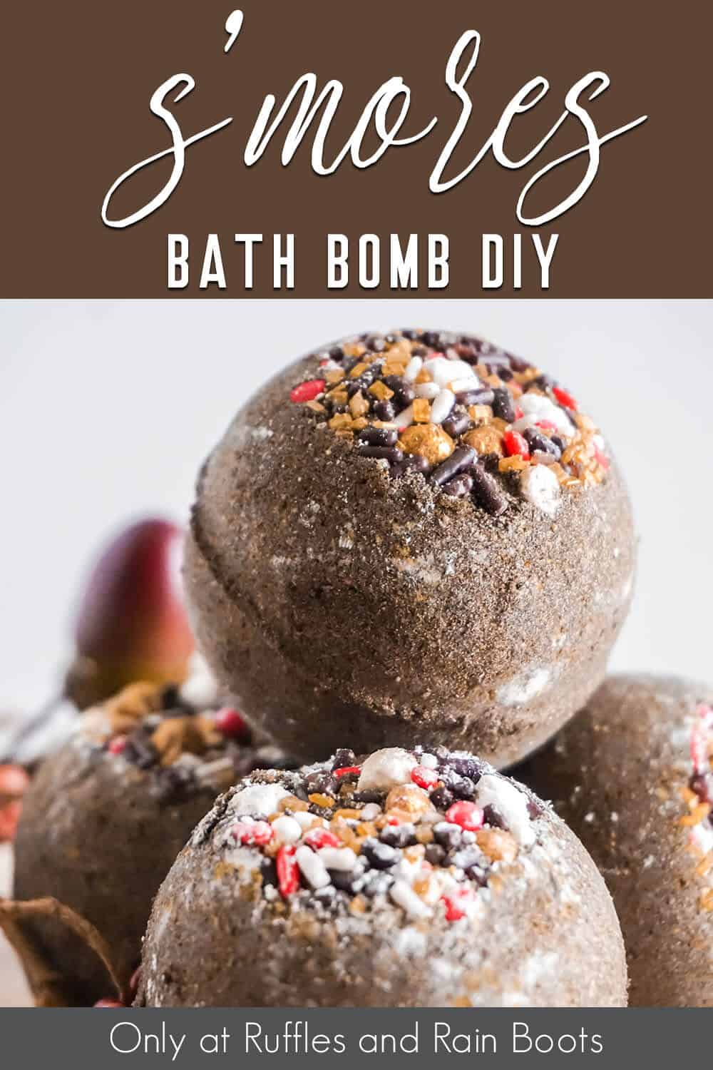 easy recipe to make a lush inspired bath bomb with chocolate fragrance with text which reads s'mores bath bomb diy