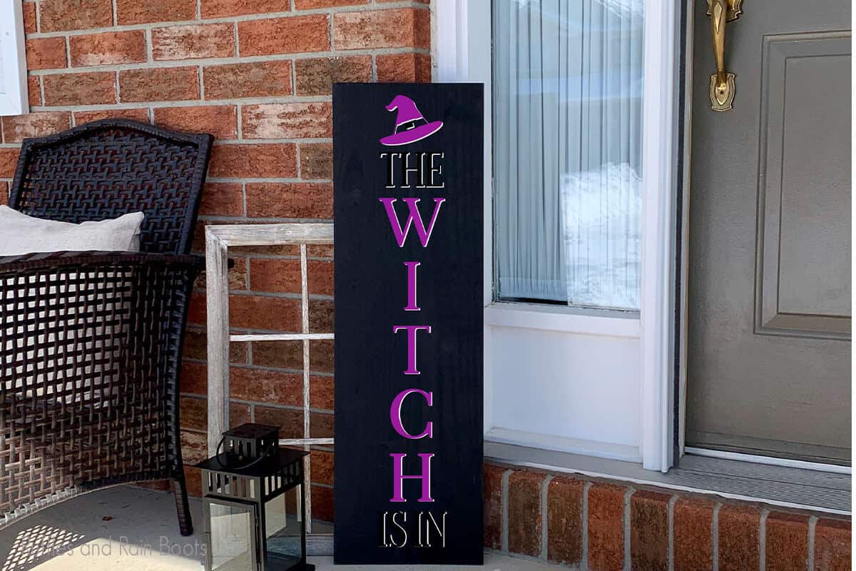 The Witch Is In Witch Vertical porch sign for halloween
